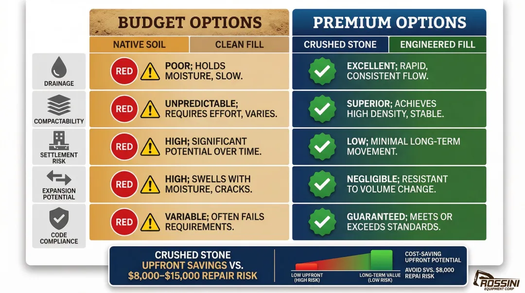 Budget versus premium foundation backfill material performance comparison across five factors