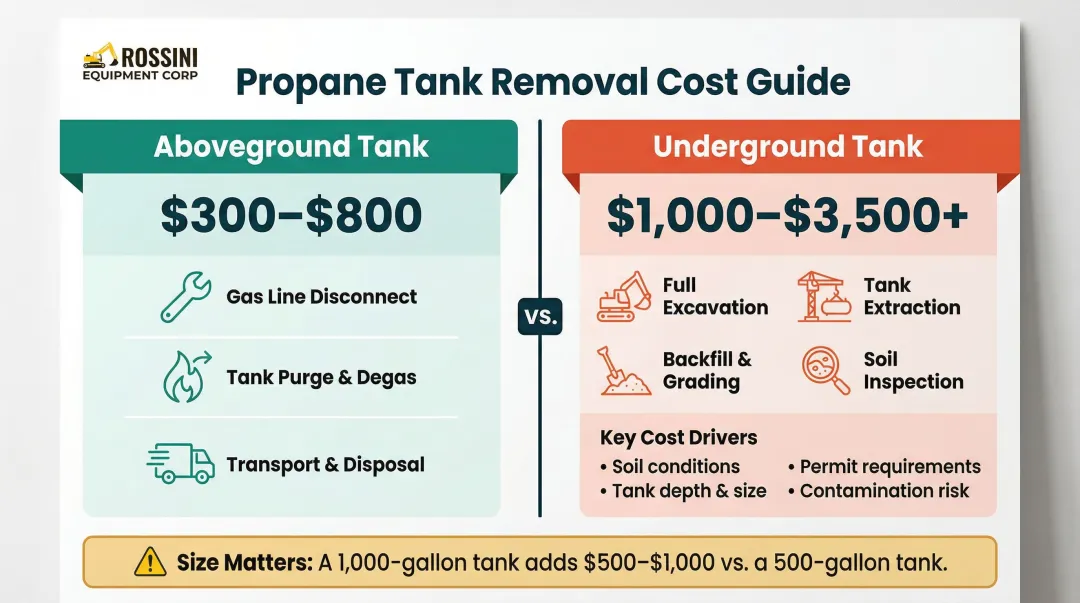 Aboveground versus underground propane tank removal cost comparison infographic