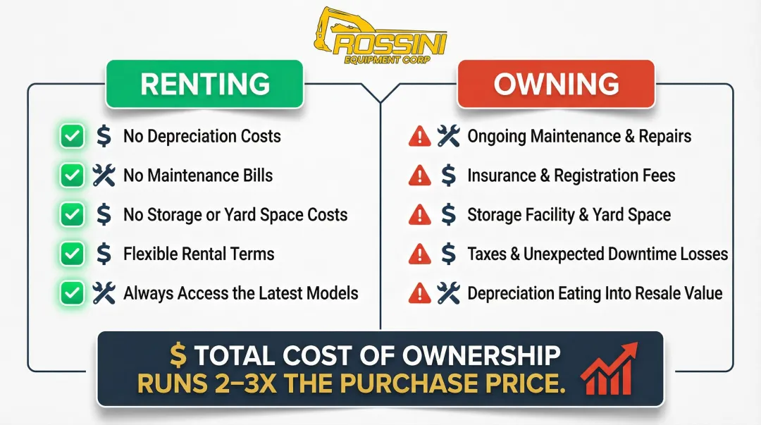 Equipment rental versus ownership total cost comparison infographic breakdown