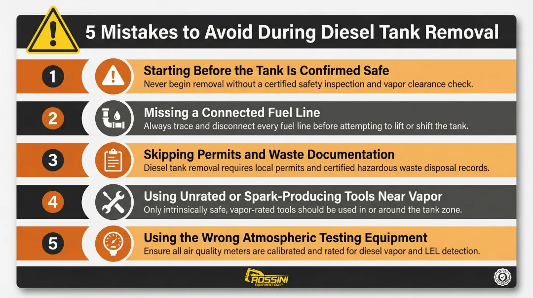 Five common diesel fuel tank removal mistakes to avoid safety and compliance infographic