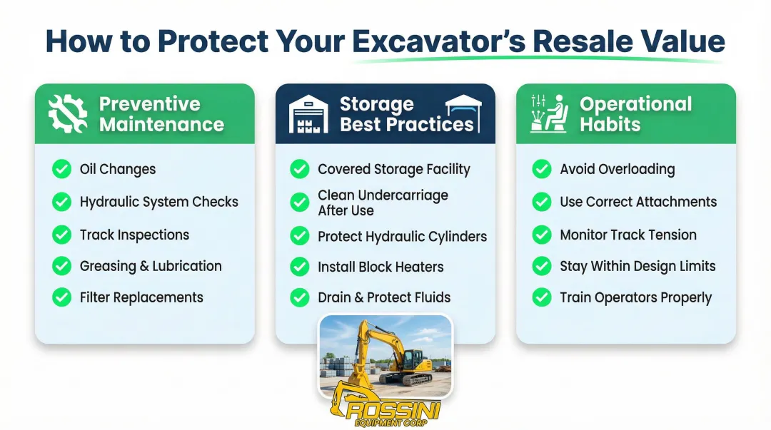 Excavator resale value protection checklist maintenance storage and operational best practices