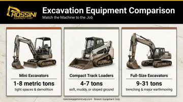 Excavator size comparison chart from mini to full-size equipment