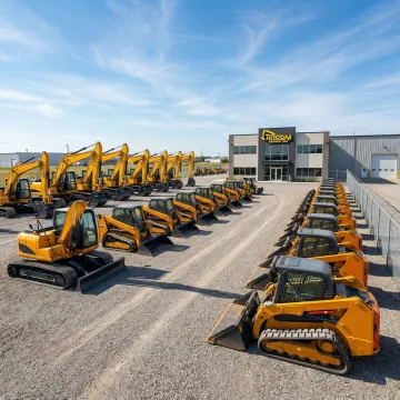 Heavy construction equipment including excavators and skid steers at a Sullivan County jobsite