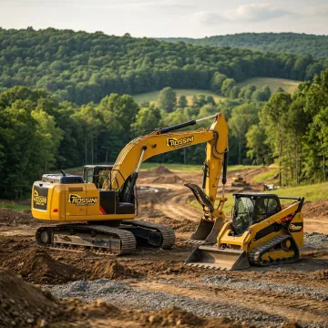 Heavy construction excavator and skid steer equipment at job site in Lumberland NY