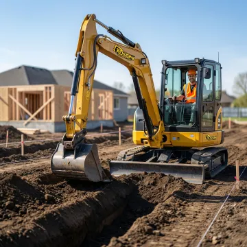 Heavy excavation equipment performing precision grading work on construction site