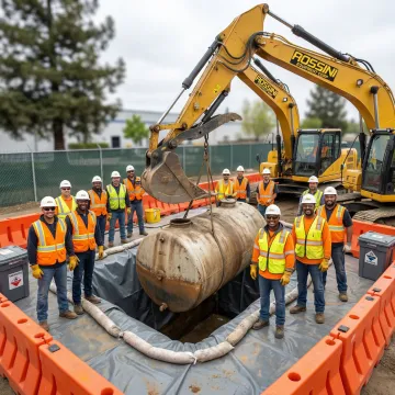 Excavation crew safely removing underground fuel tank in Florida