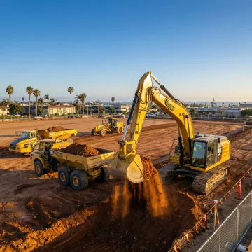 Commercial excavation project in Orange County with heavy machinery preparing a large construction site