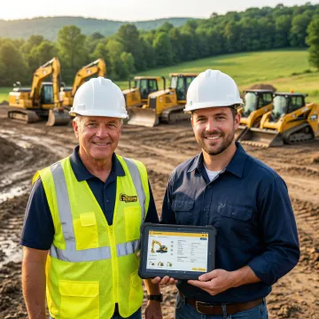 Construction professional reviewing equipment rental options with Rossini Equipment representative