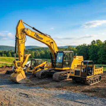 Heavy construction equipment including excavators and skid steers at a Callicoon NY job site