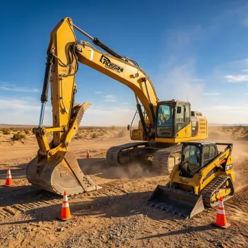 Heavy excavator and skid steer equipment on construction site in Phoenix