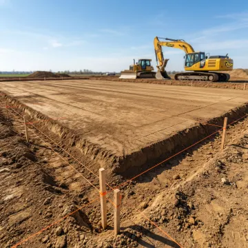Construction site with cleared and graded land ready for building