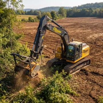 Professional land clearing equipment removing brush and vegetation from property