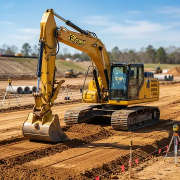 Heavy excavation equipment performing precision site grading for construction project