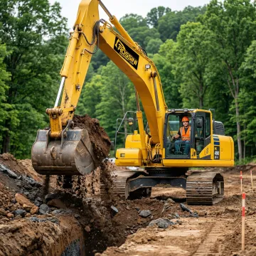 Excavator performing foundation dig at construction site in Sullivan County NY