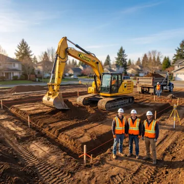 Residential excavation crew preparing a home site