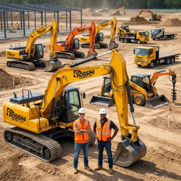 Heavy equipment rental fleet at a job site