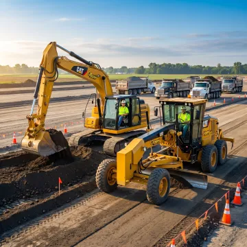 Excavation equipment mobilized on a commercial job site