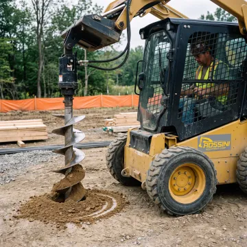 Skid steer drilling post holes with an auger attachment