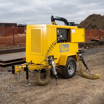 Portable air compressor ready at a jobsite