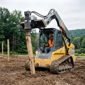 Skid steer operating a hydraulic post driver attachment