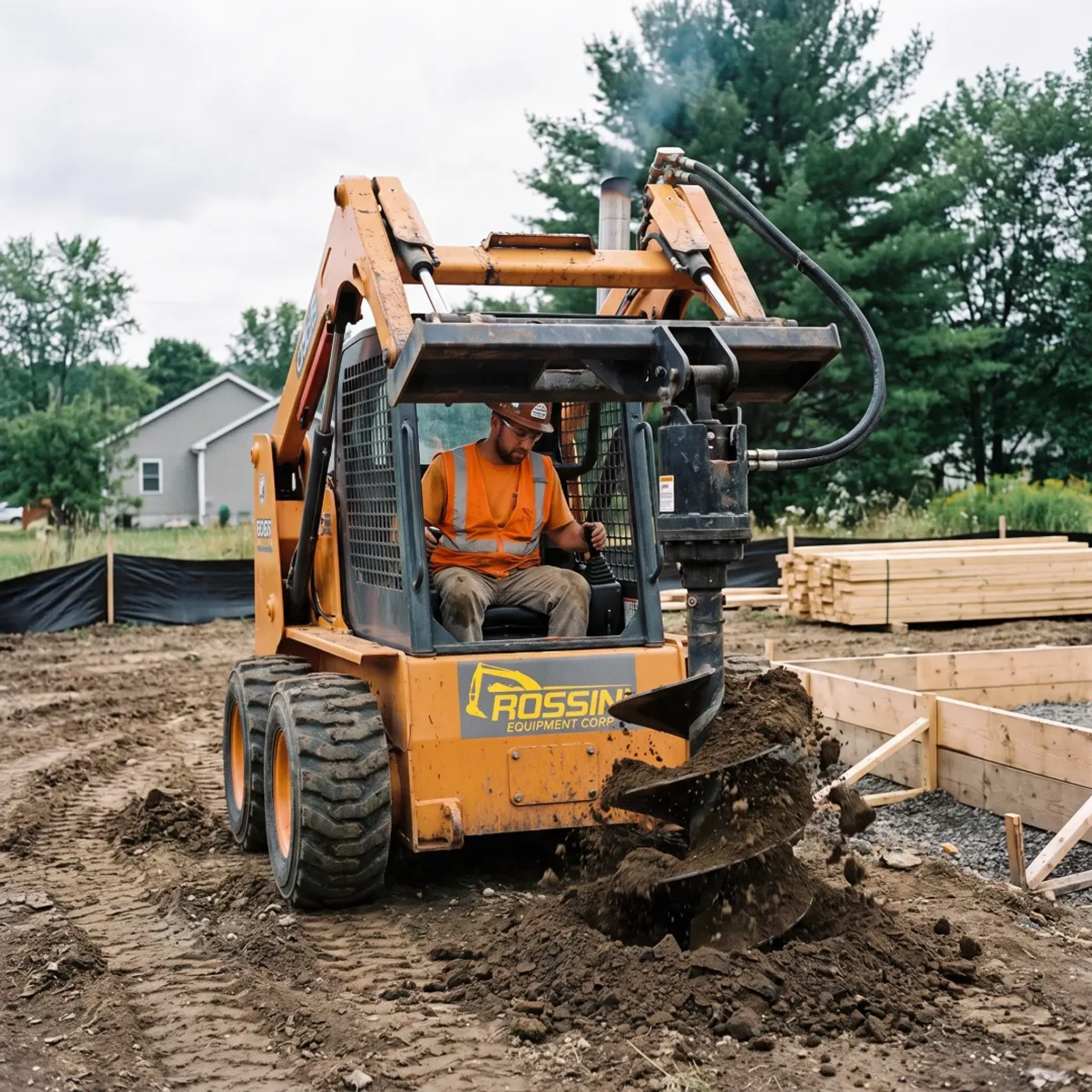 Compact loader with attachment at work