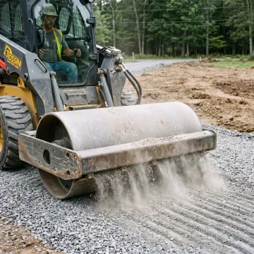 Vibratory roller attachment compacting gravel
