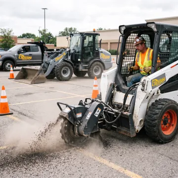 Operator using a skid steer cold planer