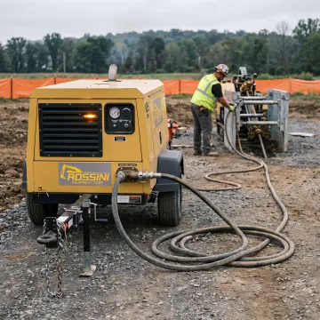 Diesel air compressor on a construction site