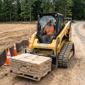 Forklift handling materials on a construction site