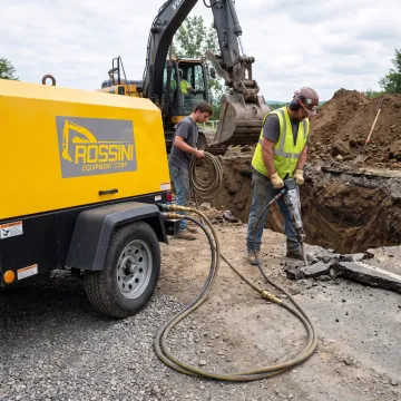 Contractor operating pneumatic tools with diesel compressor