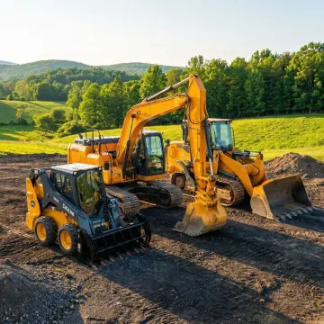 Heavy construction equipment including excavators and skid steers at a Barryville NY jobsite