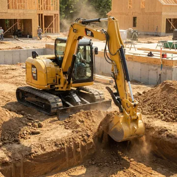 Well-maintained excavator working on foundation excavation in Sullivan County