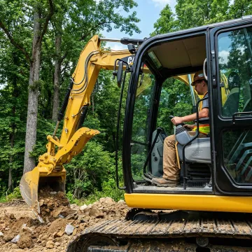 Modern excavator performing site work with operator in Sullivan County NY
