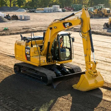 Heavy excavator performing site grading and land preparation work