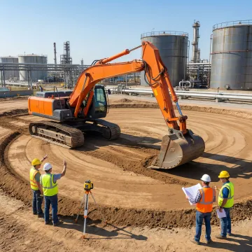 Excavation crew preparing foundation for new AST tank installation