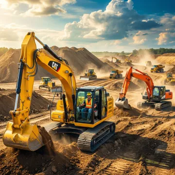 Large excavator performing bulk excavation and mass grading on a construction site