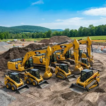 Heavy construction equipment including excavators and skid steers on a Rock Hill NY jobsite