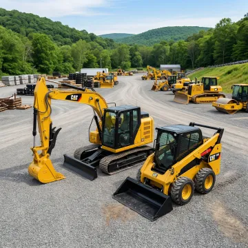 Heavy construction equipment including excavator and skid steer at Liberty NY jobsite