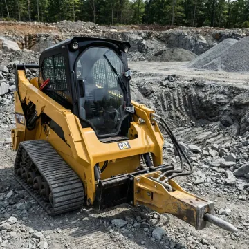 Well-maintained track loader with hydraulic attachment working on a construction site