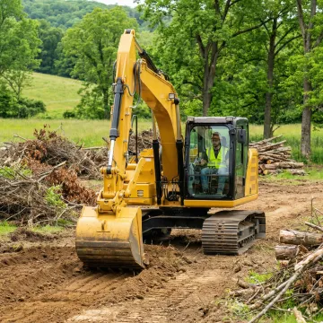 Excavator operator clearing construction site with precision equipment in Sullivan County