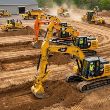 Experienced excavator operator working on site preparation project