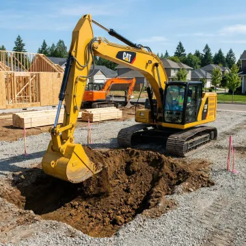 Professional excavator preparing residential foundation with precise dirt removal