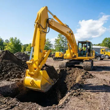 Heavy excavator performing foundation excavation work on construction site in Sullivan County