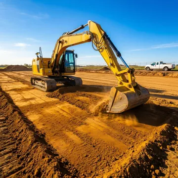 Heavy excavator performing site grading and land preparation work