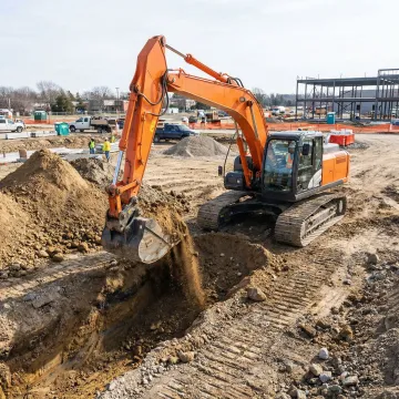 Commercial excavation equipment working on a construction site in Galloway, NJ