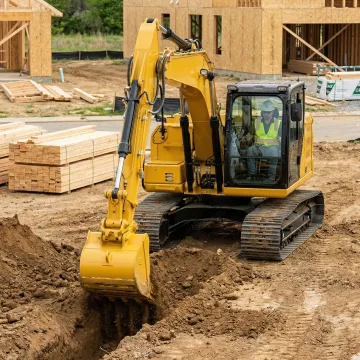 Heavy excavator performing foundation dig on construction site in Sullivan County NY