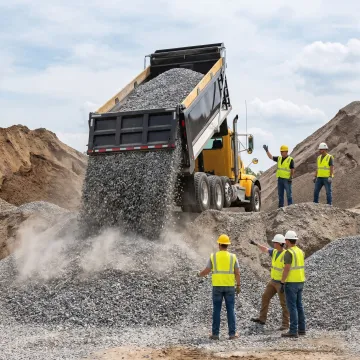 Dump truck hauling stone to a job site