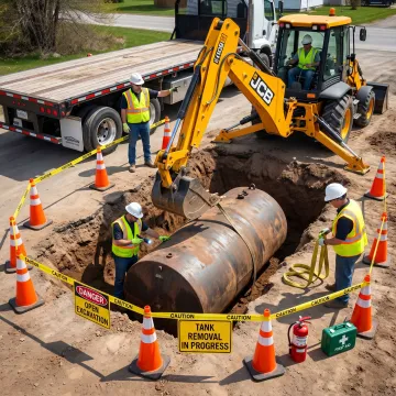 Crew preparing an industrial tank removal site