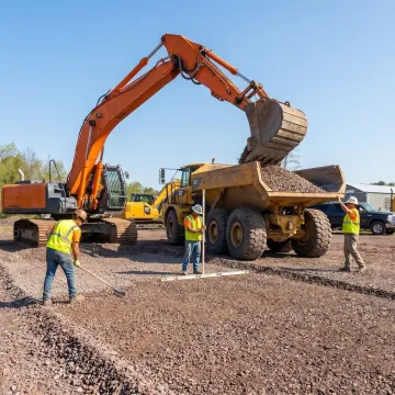Stone hauling and excavation crew at work