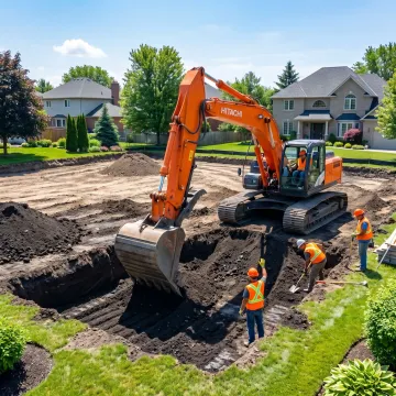 Residential excavation crew preparing a home site